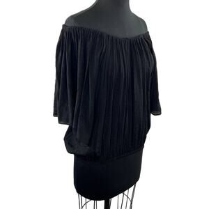 T-Bags Los Angeles Black Stretch Tencel Off-Shoulder Blouse Pleated Top Dolman S